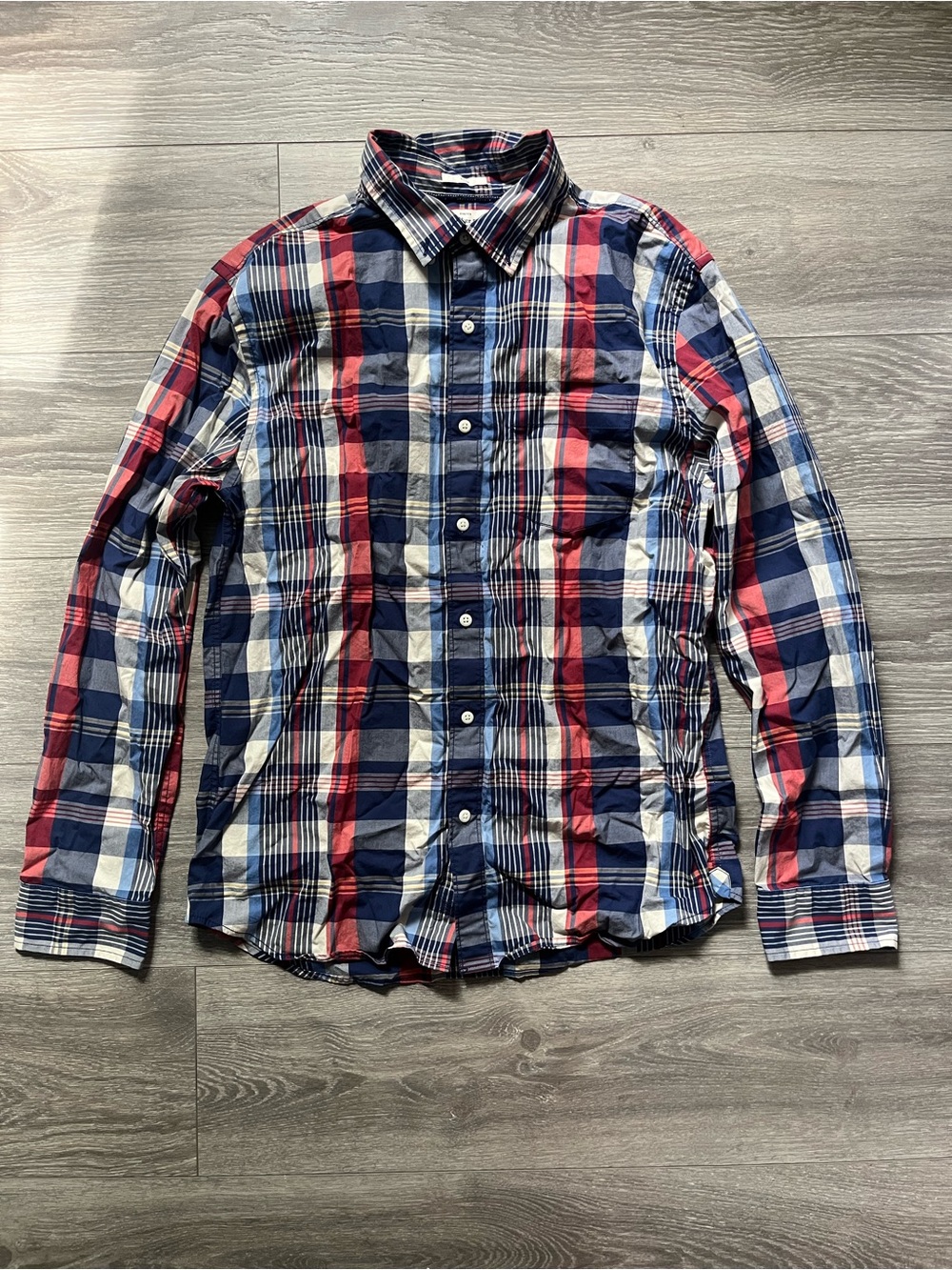 Hawker Rye Men’s Red White Blue Long Sleeve Cotton Button Down Shirt Size L July
